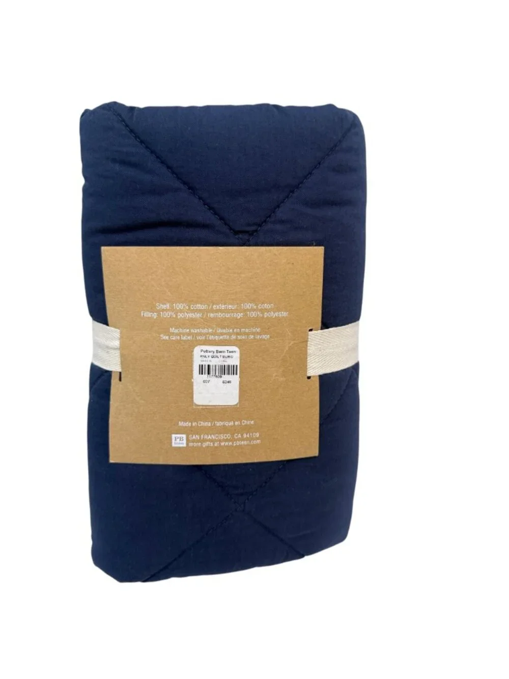 POTTERY BARN TEEN Finley Euro Sham Navy Blue Cotton Quilted Nautical- New